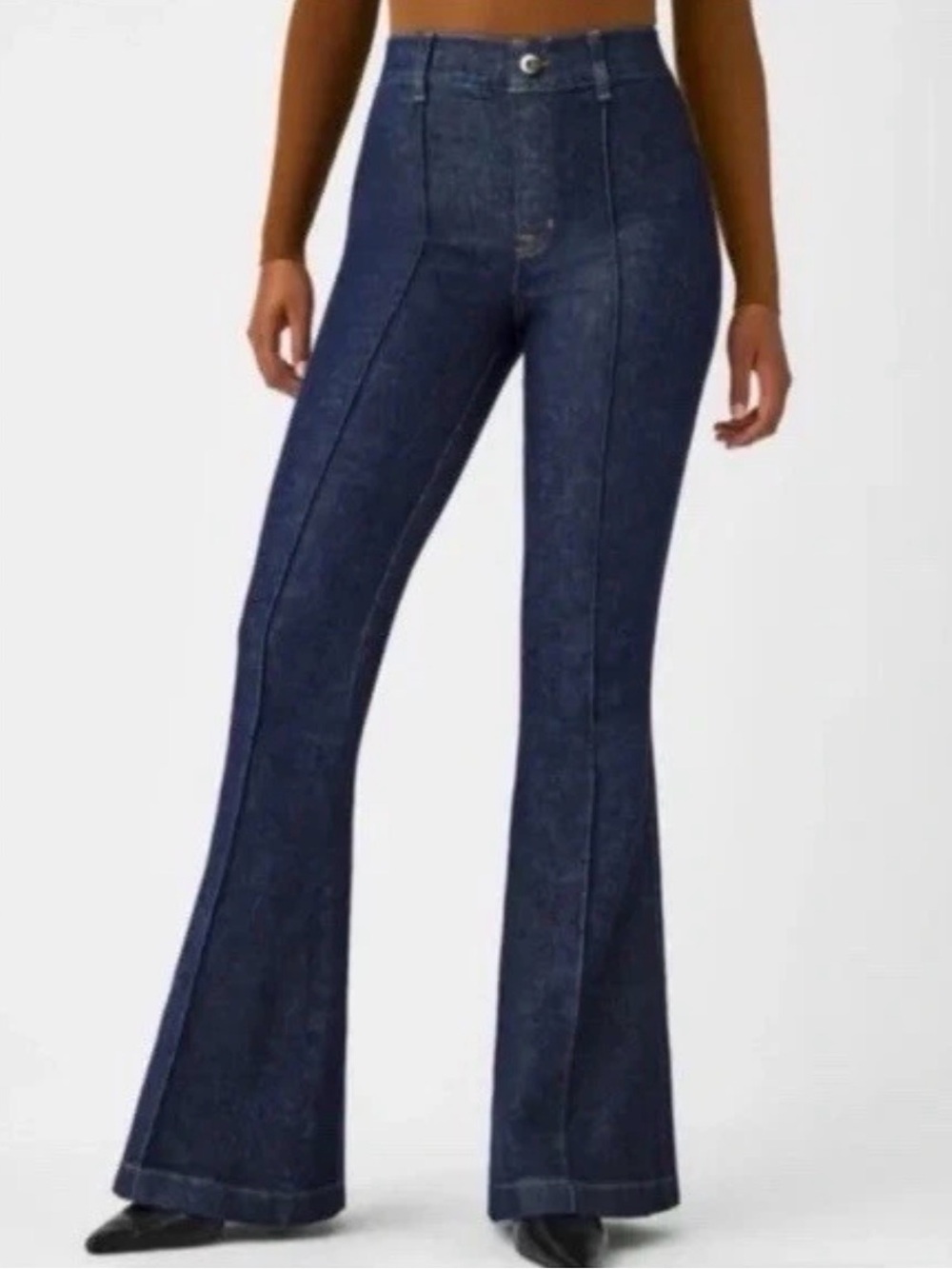 SPANXshape Spanx Pintuck Seamed Flare Jeans in Raw Indigo Small